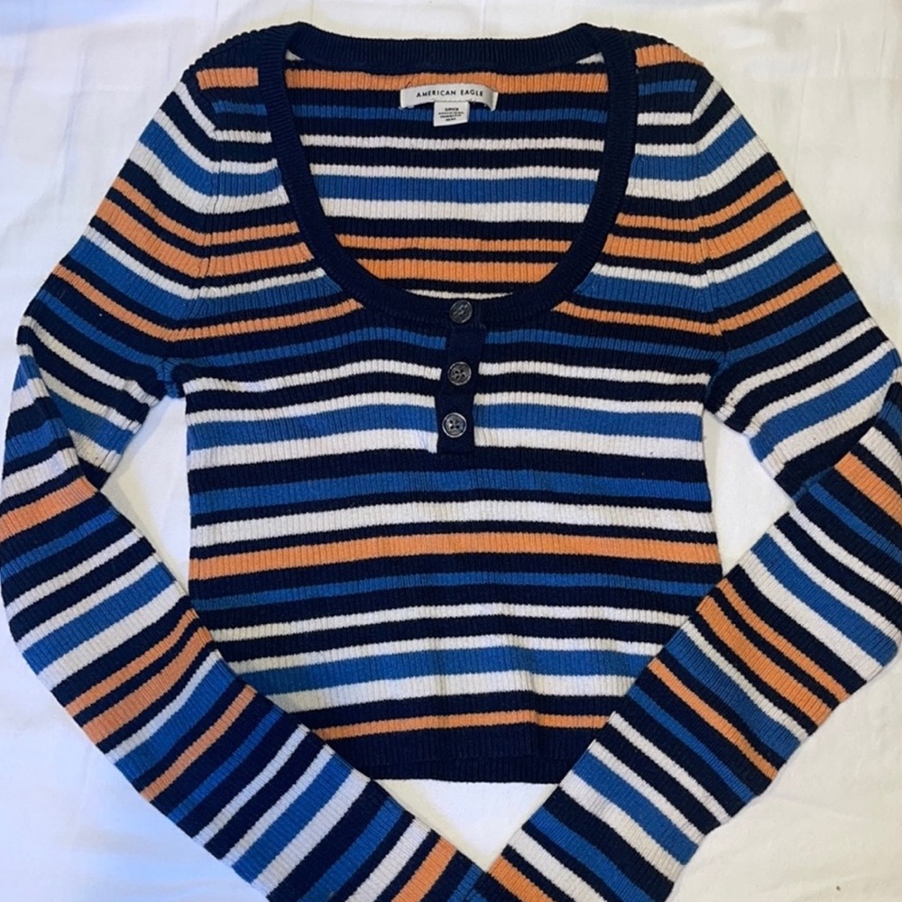 American Eagle Striped Long Sleeve Crop Top Size XS